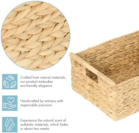 VATIMA Extra Large Wicker Basket Rectangular with Wooden Handles for Shelves, Water Hyacinth Basket Storage, Natural Baskets for Organizing, Wicker Baskets for Storage 16.7"x12.4"x7" - Image 4