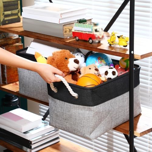 meekoo 8 Pack Fabric Storage Bins Baskets, 15 x 11 x 9.5 in, Black Gray - Image 4