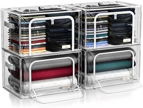 Sorbus Clear Foldable Storage Bins with Metal Frame (Large, 4 Pack) by Sorbus