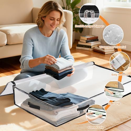 8 Pack Under Bed Storage Bags, 90L Foldable Clear Containers with Handles - Image 3
