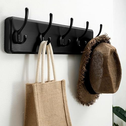 SKOLOO Rustic Coat Rack Wall Mount, 5 Hooks, 17 Inch, Solid Wood, Black - Image 5