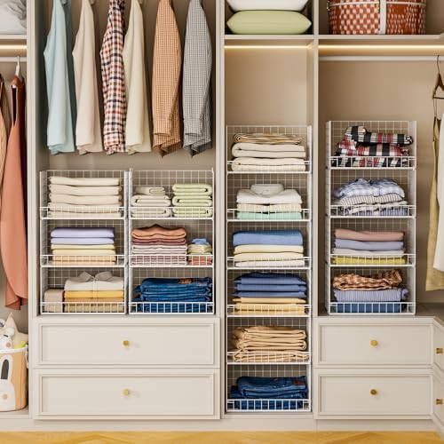 Yociyoga 6-Tier Stackable Closet Organizers and Storage Shelves, Closet Shelf Organizer Basket Bins, Foldable Sweater Storage for Clothes Organizer System, White（Patent No. 30022416） - Image 2