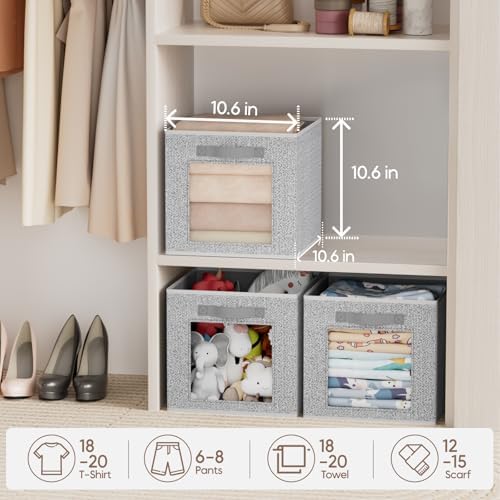 Homsorout Foldable Storage Cubes - Square Organizer with Window, Decorative Baskets for Organizing, Fabric shelf Basket for Clothes, 11 Inch Closet Storage Cubes, Set of 12, Light Grey - Image 4