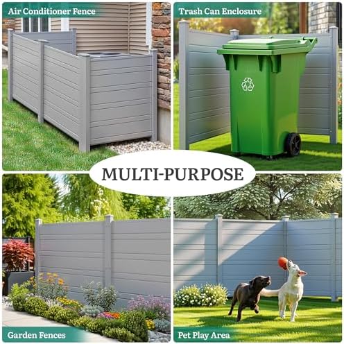 YITAHOME 44" W X 44" H Air Conditioner Fence Privacy Screen with Metal Stakes, Outdoor Trash Can Enclosure, Vinyl Pool Equipment Enclosure (4 Panels, Light Gray) - Image 4