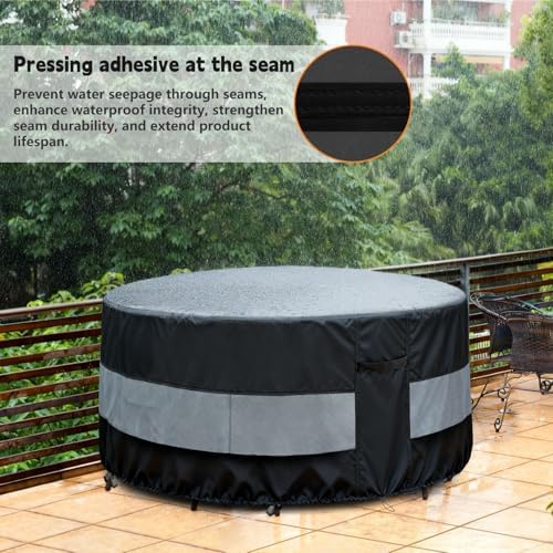 Round Patio Bar Height Table and Chair Cover Black Grey 73 x 43 Inch - Image 6