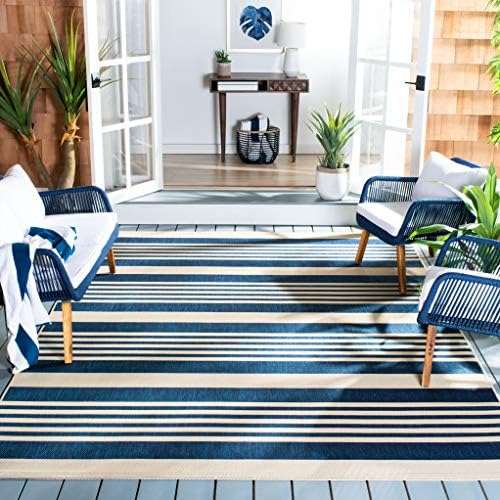 SAFAVIEH Washable Rug Outdoor Courtyard Collection - 5'3" Square, Navy & Beige, Non-Shedding & Easy Cleaning, Ideal for Patio, Backyard, Mudroom (CY6062-268) by Unknown