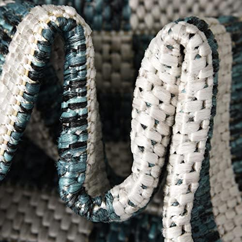 Unique Loom Outdoor Striped Collection Area Rug - Striped (2' x 6' 1" Runner, Teal/Ivory) - Image 6