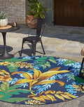 Unique Loom Outdoor Botanical Collection Area Rug - Calypso (5' 1" Round, Multi/ Light Blue) by UniqueLoom