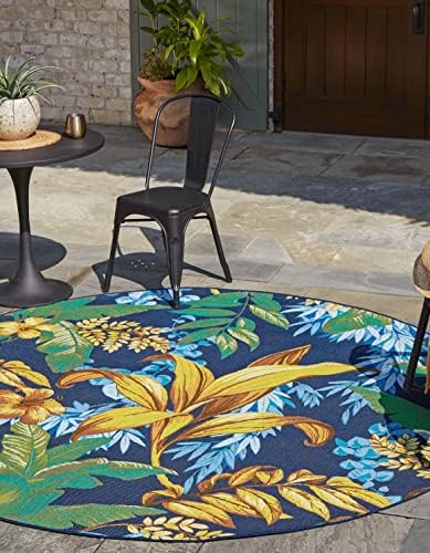 Unique Loom Outdoor Botanical Collection Area Rug - Calypso (10' Round, Multi/ Light Blue) by UniqueLoom