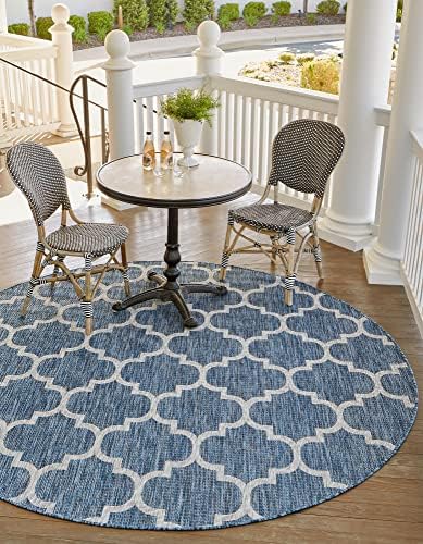 Unique Loom Trellis Collection Area Rug-Lattice Design, Moroccan Inspired for Indoor/Outdoor Décor, 5' 0" x 5' 0" Round, Navy Blue/Gray by UniqueLoom