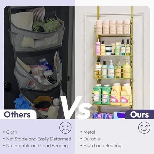 SWTYMIKI Over The Door Organizer - Door Organizer Hanging with 5 Adjustable Metal Large Capacity Basket and 6 Coat Hook, Wall Mounted Shelf for Bedroom Closet Bathroom Laundry Pantry Cabinet Kitchen - Image 4