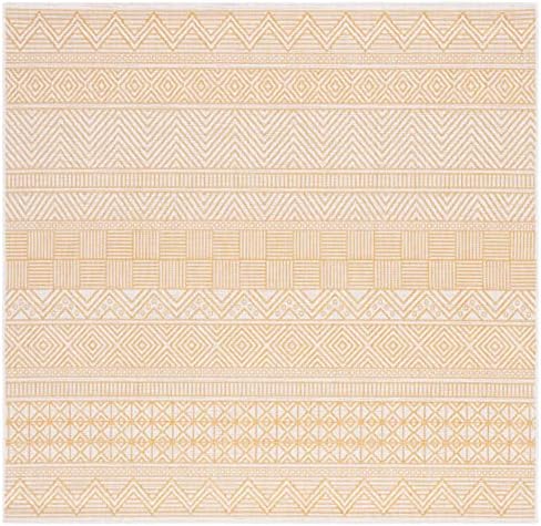 SAFAVIEH Washable Rug Outdoor Courtyard Collection - 6'7" Square, Beige & Gold, Non-Shedding & Easy Cleaning, Ideal for Patio, Backyard, Mudroom (CY8196-56012) - Image 2