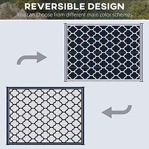 Outsunny 9' x 12' Reversible Outdoor Rug, Blue & White - Image 6
