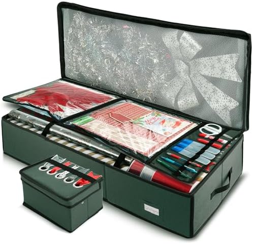 Hearth & Harbor Wrapping Paper Storage Container with Ribbon Storage Organizer - Christmas Storage Bag with Extra Interior Pockets - Gift Wrapping Organizer Storage Fits Up to 26 Rolls of 40" Length by HearthHarbor