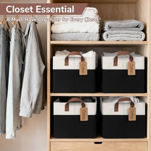 CHICVITA 4 Pack Large Fabric Storage Baskets for Shelves, 30L Black & White - Image 2