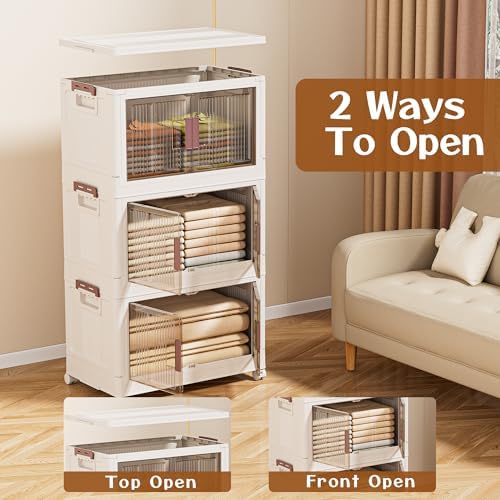 60GAL/240QT 4 tier large stackable storage bins with lid and wheels, collapsible storage bins plastic with doors，suit for clothes, closet, home and office - Image 3