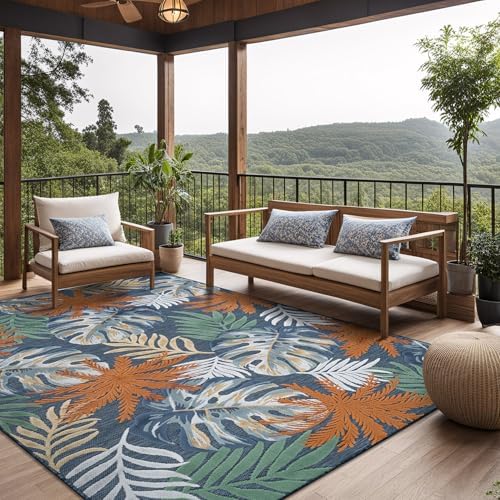 Luul Home Floral Indoor Outdoor Rugs 9x12 Large Area Rug for Living Room, Patio Decor, Kitchen, and Entryway Rug, Washable Stain Resistant Outside Carpet Midnight 9 x 12 by Unknown
