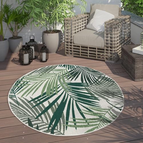 Paco Home Indoor & Outdoor Rug Flat-Weave Jungle Floral Palm Trees Design Green, Size: 6' Round - Image 4
