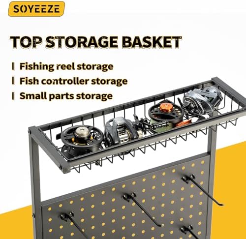 SOYEEZE Fishing Rod Holders for Garage,Fishing Gear Holder for Fishing Rod Tackle Box Storage，Fishing Pole Holders for 12 Rods with Hooks and Pegboard,Fishing Stand with Reel Rack, Standard Size - Image 6