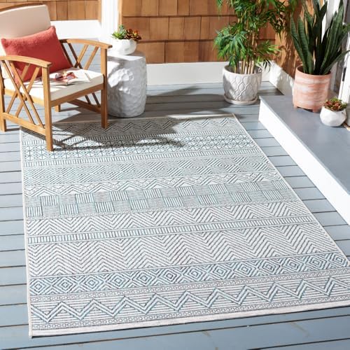 SAFAVIEH Washable Rug Outdoor Courtyard Collection - 4' x 5'7", Ivory & Turquoise, Non-Shedding & Easy Cleaning, Ideal for Patio, Backyard, Mudroom (CY8196-53512) by Unknown
