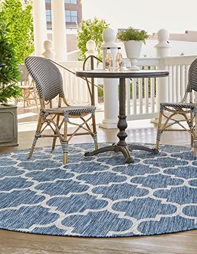 Unique Loom Trellis Collection Area Rug-Lattice Design, Moroccan Inspired for Indoor/Outdoor Décor, 5' 0" x 5' 0" Round, Navy Blue/Gray - Image 4