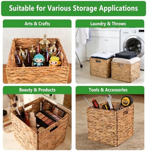 13" Wicker Storage Cube Bins, Water Hyacinth Baskets for Shelves, 2-Pack - Image 4