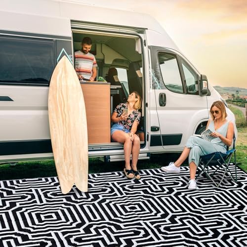 Plastic Straw Rug, Waterproof Outdoor Rug, Reversible Plastic Camping RV Rug, Large Floor Mat and Area Rug for Camping, Patio, Backyard, Deck, Picnic, Beach (P, 9 * 12) by CASUNER