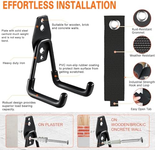 HUPBIPY 26 Pack Garage Hooks Heavy Duty Utility Steel with Anti-Slip Coating Wall Mount Storage Organizer for Hanging Power and Garden Tools, Ladders, Hose, Bikes, Ropes, Bulk Items, and More - Image 3