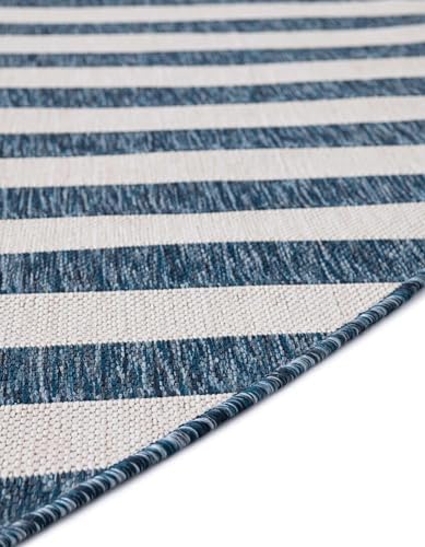 Unique Loom Outdoor Striped Collection Area Rug - Striped (7' 10" Round Blue/Ivory) - Image 6