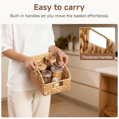 StorageWorks Pantry Baskets for Organizing, Wicker Basket with Built-in Handles, Handwoven Wicker Storage Baskets, Water Hyacinth for Shelves, 2 Pack - Image 3