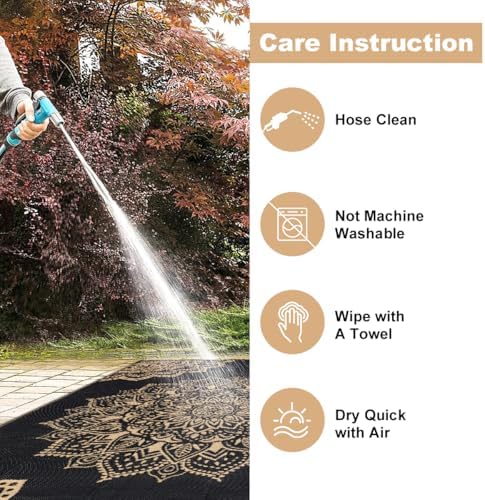 Yamaziot Outdoor Rug 8' x 10', Waterproof Reversible Plastic Straw Rug, Large Outdoor Rugs Mats RV, Picnic, Backyard, Balcony, Porch, Beach, Black Brown - Image 5