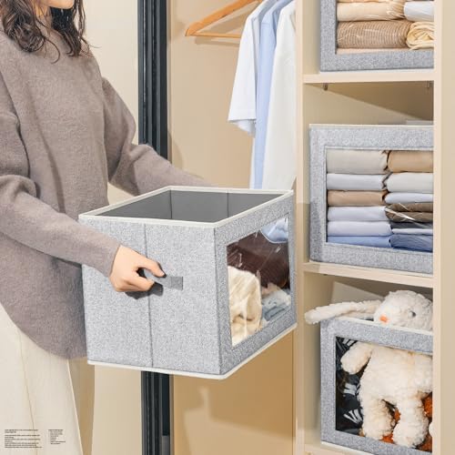 Homsorout Stackable Storage Bins with Lids - Large Decorative Basket with Lids, Fabric Foldable Closet Organizer Bins, Shelf Organizer for Living Room, Dorm, 5 Pack, Blended - Image 4