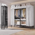Foldable Clothe Rack with Cover and Wheel Heavy-Duty Portable Closet Wardrobe Freestanding Metal Clothing Rack Armoire Rolling Garment Racks Closet System (Gray Zipper, 71in) by FKKPRVAX