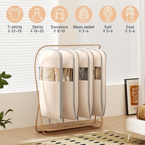 DIMJ 4 Pack 54" Garment Bags for Hanging Clothes - Space Saving Compression Suit Bag Travel with Handles Window, Washable Carry Clothing Storage Cover for Dress, Coats, Down Jacket, Shirts - Image 4