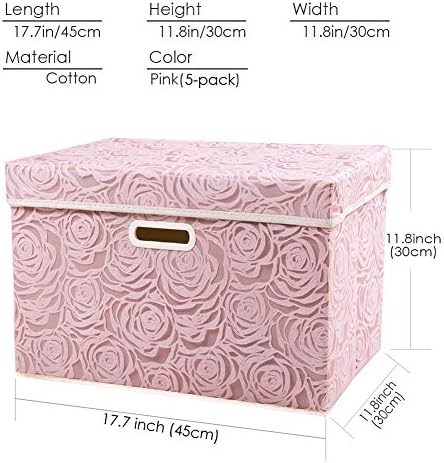 PRANDOM Large Foldable Storage Boxes with Lids [5-Pack] Fabric Decorative Storage Bin Cubes Organizer Containers Baskets with Cover Handles for Bedroom Closet Nursery Pink 17.7x11.8x11.8 Inch - Image 6