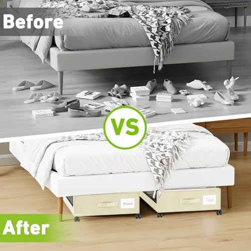 Molutsody Under Bed Storage with Wheels, 4-Pack UnderBed Storage Containers with Clear Lids, Under Bed Shoe Storage Organizer, Rolling Under Bed Storage for Clothes Shoes Blankets (Beige) - Image 6