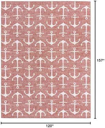 Unique Loom Outdoor Coastal Collection Area Rug - Ahoy (10' x 13' 1" Rectangle, Rust Red/ Ivory) - Image 2