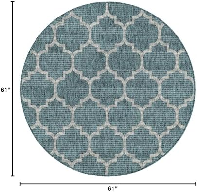 Unique Loom Outdoor Trellis Collection Area Rug (5' 1" Round, Teal/ Gray) - Image 2