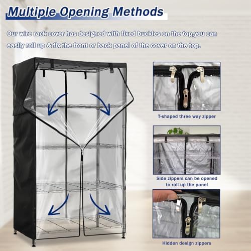 Wire Shelf Cover,600D Heavy Duty 100% Waterproof Shelf Covers for Wire Shelving,Outdoor Storage Shelves Cover for Metal Rack,48" W x 18" D x 72" H,Black with Clear Front - Image 5