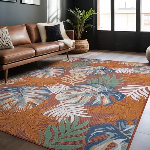 Luul Home Floral Indoor Outdoor Rugs 6x9 Large Area Rug for Living Room, Patio Decor, Kitchen, and Entryway Rug, Washable Stain Resistant Outside Carpet Orange 6 x 9 - Image 4