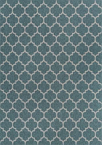 Unique Loom Outdoor Trellis Collection Area Rug (10' x 14' 1" Rectangle, Teal/ Gray) - Image 3