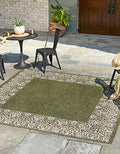 Unique Loom Outdoor Border Collection Area Rug - Floral Border (13' Square, Green/ Ivory) by UniqueLoom