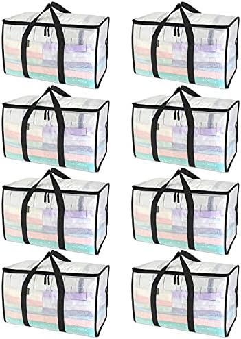 BALEINE 8-Pack Oversized Moving Bags with Reinforced Handles, Heavy-Duty Storage Tote for Clothes, Moving Supplies (Clear, 8-Pack) by BALEINE