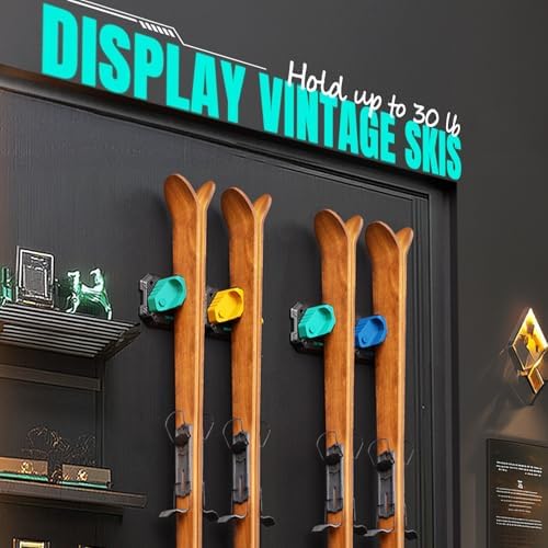 Ski & Snowboard Wall Rack for Garage Wall Fits Any Ski/board, Ski Wall Mount Holders Damage-Free Storage Rack, Garage Organization Space-Saving Winter Gear Organizer, Green, 4 Pack - Image 4
