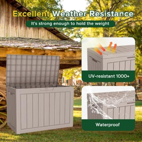 45 Gallon Deck Boxes Outdoor Waterproof, Outdoor Storage Box with Lockable Lid & UV-Resistant for Patio Furniture, Outdoor Cushions, Garden Tools and Pool Supplies, Light Brown - Image 4