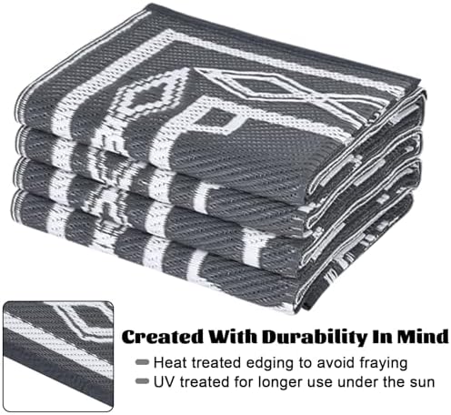 Outdoor Patio Rug 10x20 Outdoor Rug Trellis Plastic Straw Rug for Patio Reversible Mats Waterproof Camping Rug for RV Beach Deck Picnic Backyard Porch Easy Cleaning Floor Mat Grey White - Image 4