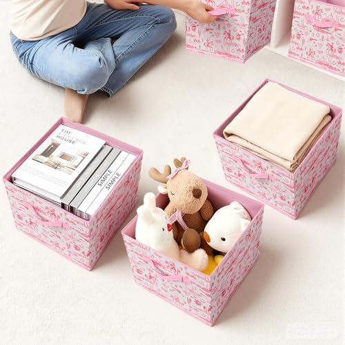 6 Pcs Pink Western Cube Storage Bins 12.5 Inch Cowgirl Storage Basket with Handle, Preppy Girls Organizer Basket, Collapsible Fabric Box for Classroom Bedrooms Office Home Decoration (Pink western) - Image 6