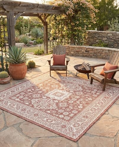 Rugs.com - Outdoor Aztec Rug – 6 Ft Square Rust Red Indoor/Outdoor Rug – Perfect for Patios, Decks, and Porches - Image 7