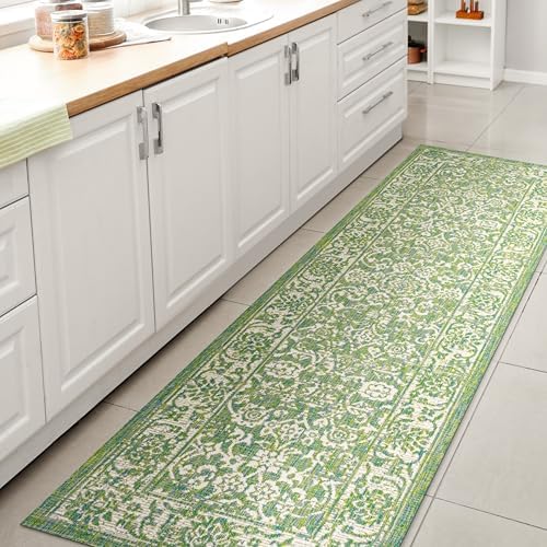 JONATHAN Y Weave Floral Indoor Outdoor Runner Rug 2X8 Cream/Green, Tela Bohemian Textured for Backyard, Patio, Porch, Easy-Cleaning, High Traffic, Pet-Friendly, Non-Shedding (SMB100F-28) by JONATHANY