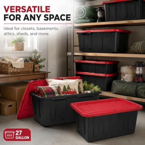 Storage Bins 27 Gal Stackable with Lids 4 Pack for Garage Basement - Image 7